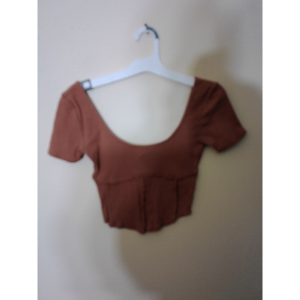 Forever 21 Crop Top Women Small Brown Ribbed Exposed Seam Industrial Grunge